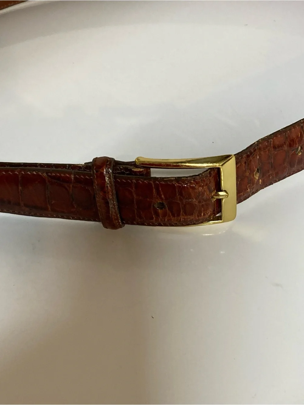 Jos. A. Bank Brown Croc-Embossed Leather Belt with Gold Brass Buckle